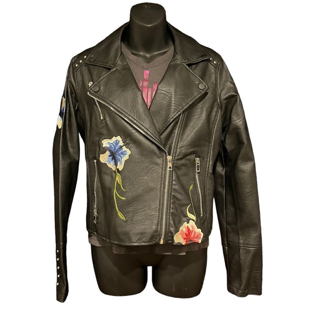 Ci Sono by Cavalini Floral Embroidered Vegan Faux Leather Jacket Women’s Medium